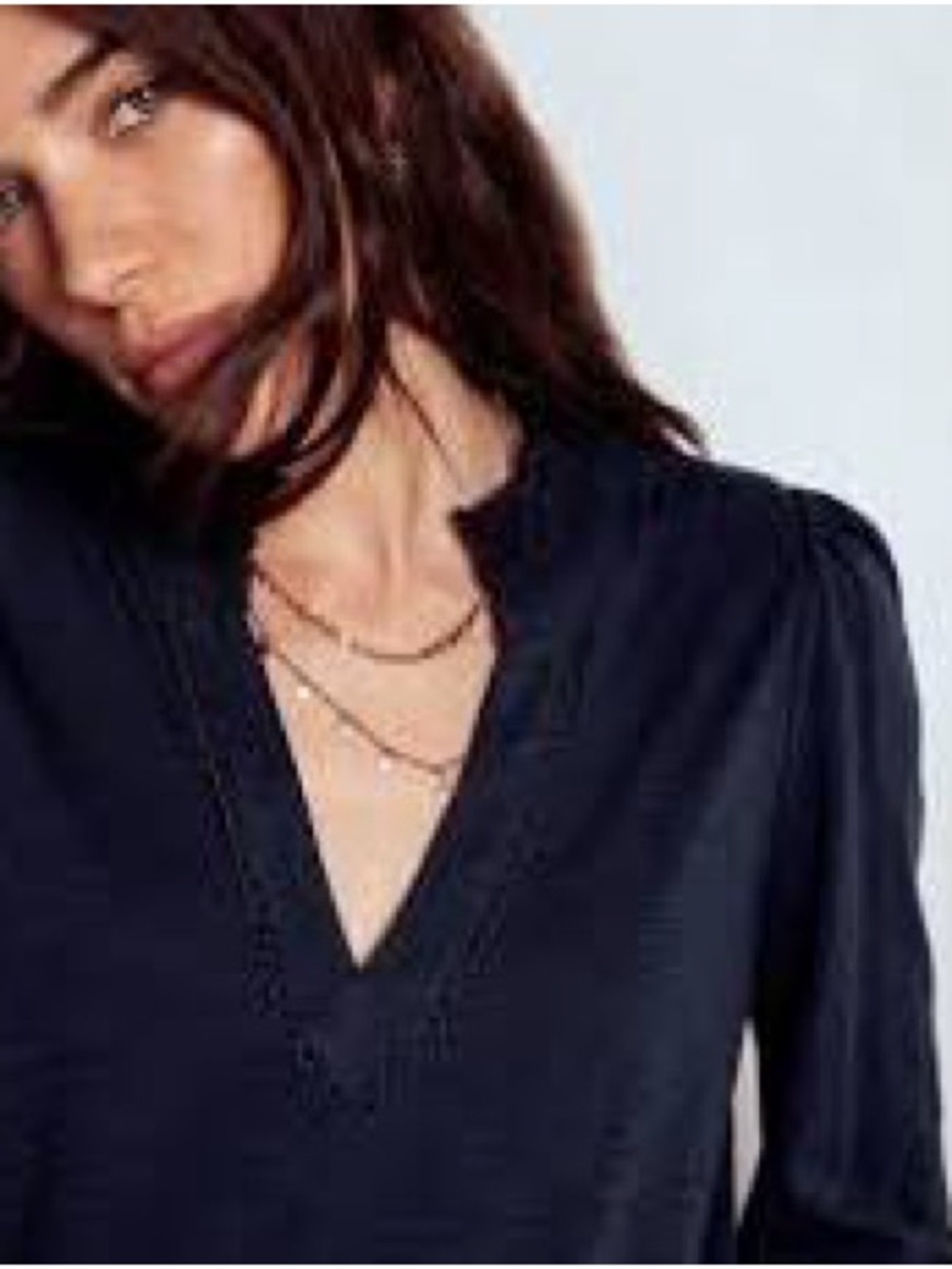Boden Aria Broderie Notch Neck Top, navy, size 0